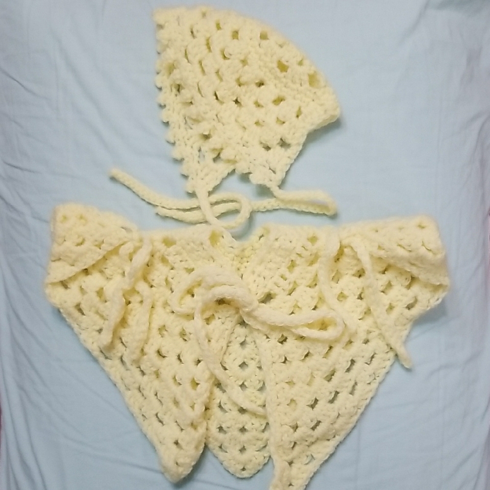 Handmade Crochet Baby Bonnet & Wrap